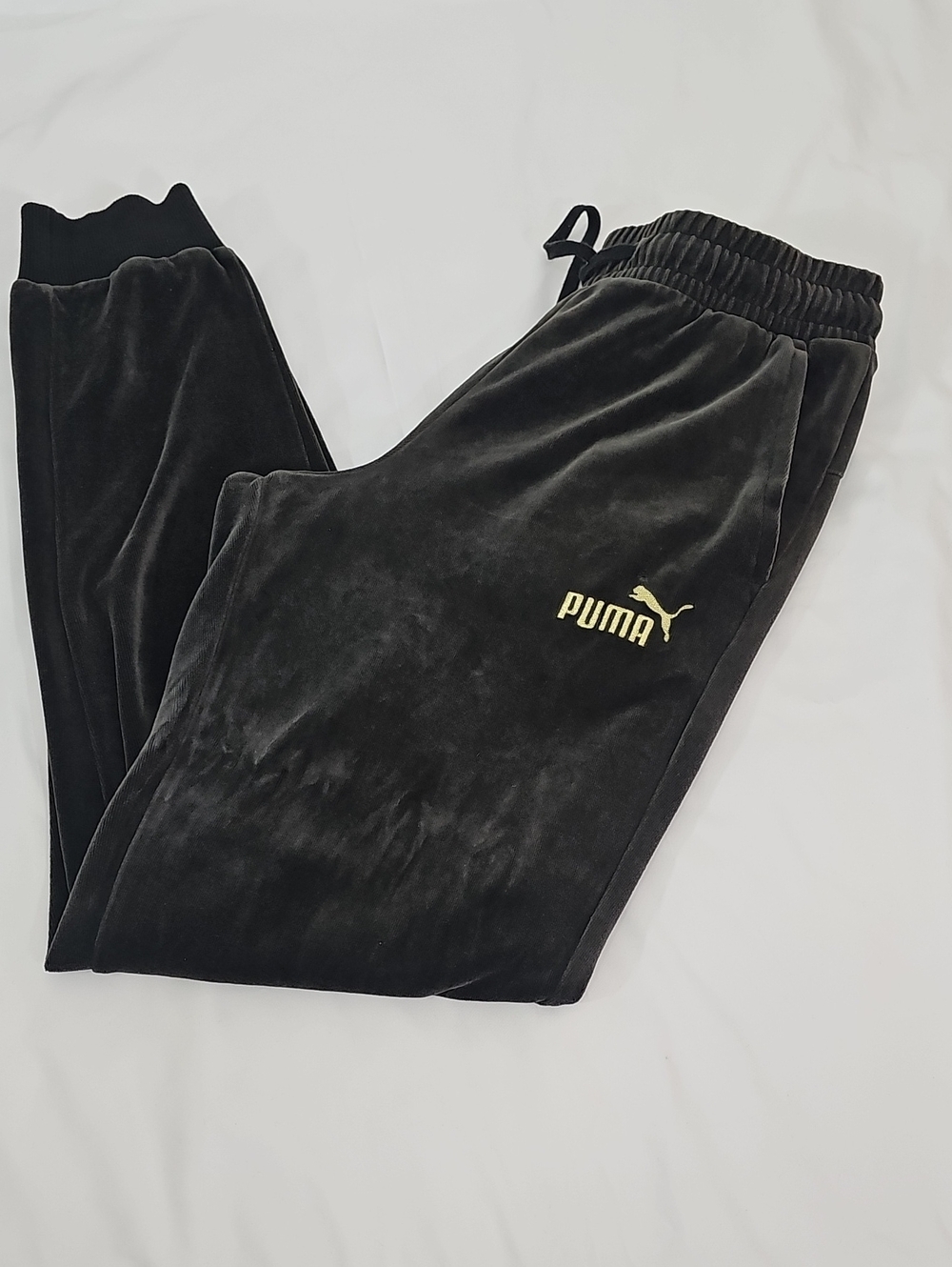 Puma Black Velour Jogger With Gold Logo.  Size Medium